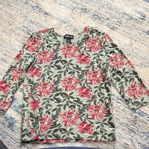Style & Co. Long Sleeve Floral Top - Green and Red